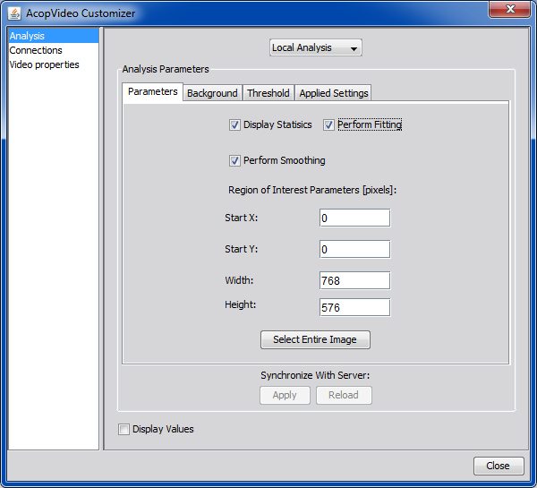 AcopVideoApplication Analysis Parameters