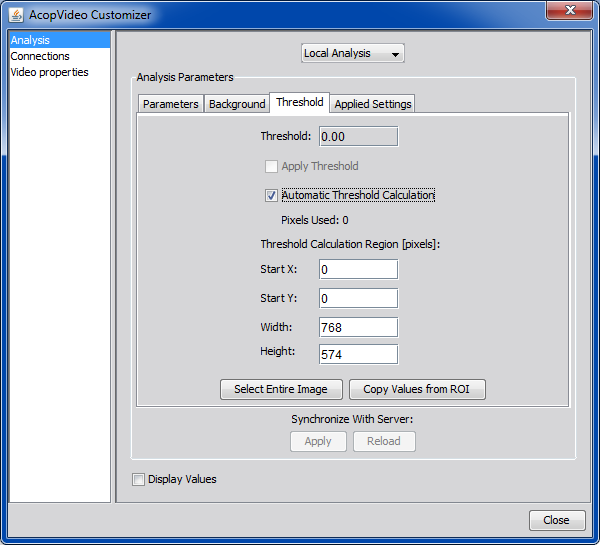 AcopVideoApplication Analysis Threshold