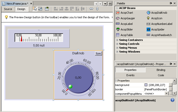 NetBeans palette with configured ACOP Beans palette