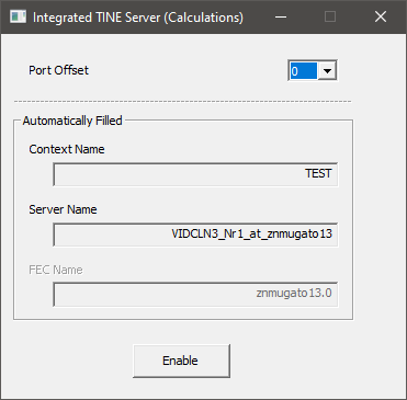 TINE Server (Calculations) Panel